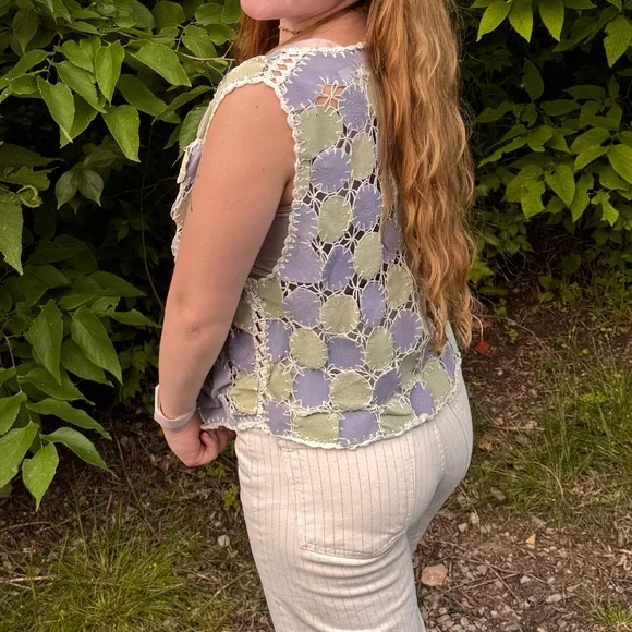 Vintage Purple and Green Patchwork Crocheted Vest - Picture 9 of 9